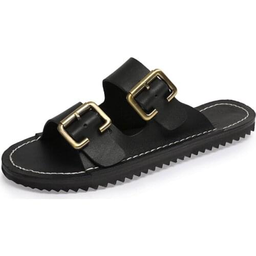 Cow Leather Handmade Men Slipper New Slip Soft Comfortable Genuine Leather Beach shoes wear-resistant mens soft bottom