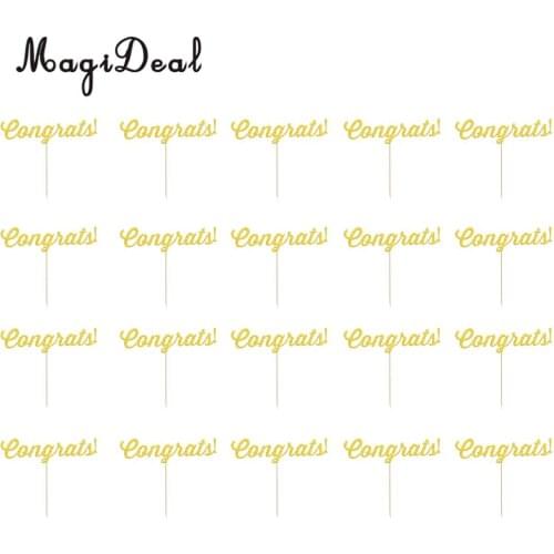 MagiDeal 20pcs Glitter Gold Congrats Cake Toppers Graduation Party Food Cupcake Picks