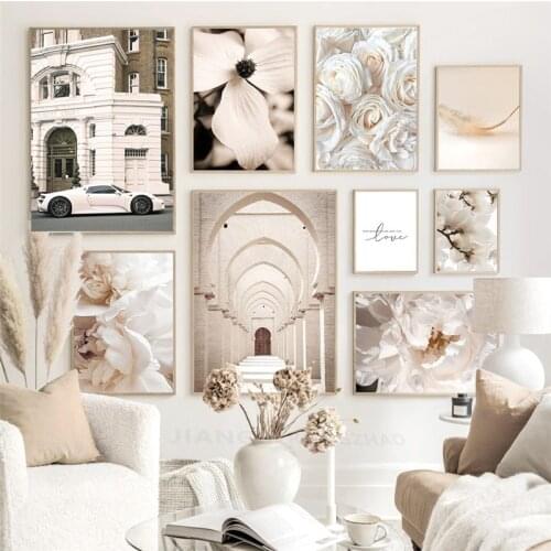 Nordic Home Decor Wall Art Canvas Painting Beige Flower Bohemia Decor Picture Modern Art Poster and Print for Living Room Design
