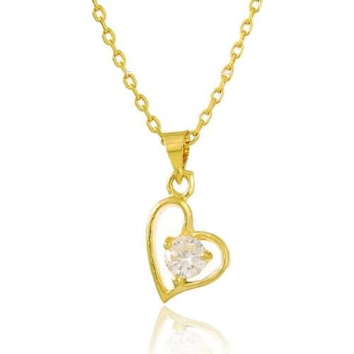 Pure Gold 24K Gold Necklace Plating Gold Love Heart Zircon Crystal Pendant 2MM Necklace Womens Wedding Jewelry Gift
