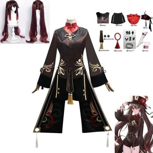 Adult / Kids Genshin Impact Hutao Cosplay Costume Uniform Wigs Women Cosplay Anime Game Hu Tao Halloween Costumes