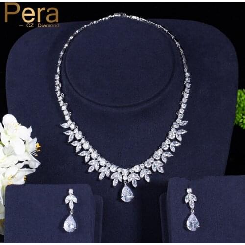 Pera Luxury Marquise Shape White Gold Color High Quality Cubic Zirconia Stone American Jewelry Sets For Wedding Bridal J008