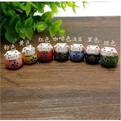 2pcs omamori Maneki Cat ceramics Sakura Cat Beads Antique DIY Charms For Jewelry Keyrings 2x2cm