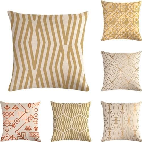 Nordic Style Geometric Cushion Cover Cotton Linen Pillow Case Golden Line Home Decorative Pillows Cover For Sofa Car ZY506