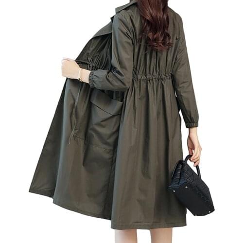 2020 Autumn New Womens Trench Coat Fashion Thin Loose Windbreaker Long Coats Female Vintage Casual Outerwear Plus Size 3XL P612