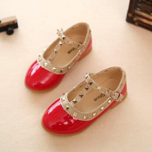 New Big Children Girls Spring Summer Rivet Patent Leather Shoes For Kids Baby Teens Girl Princess Dance Party Wedding Shoes 27