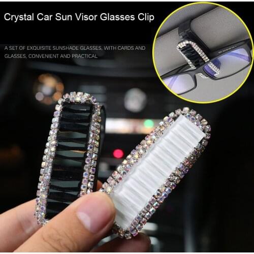 Universal Car Sun Visor Glasses Case Holder Auto Fastener Clip Rhinestone Diamond Sunglasses Eyeglass Ticket Receipt Card Clip