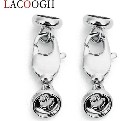 5pcs/lot Rhodium End Caps Clasps With Lobster buckle for Bracelets Copper Connectors fit 3.5/5/6.5mm Leather DIY Jewelry Making