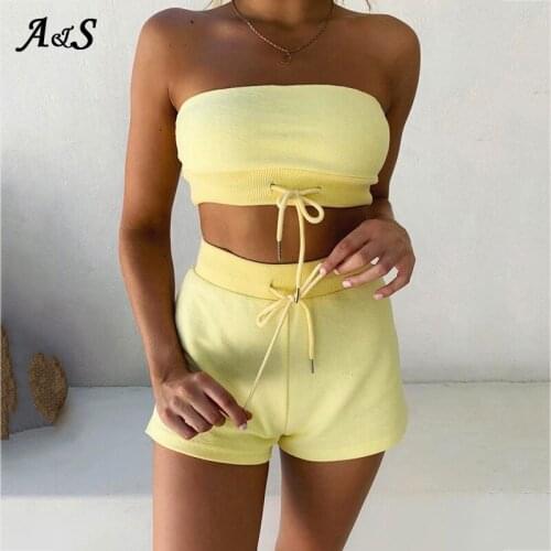 2020 Sexy Elegant Two Piece Set Tracksuit Women Summer Clothes Summer Off Shoulder Top Elastic Shorts Sweat Suits Matching Sets