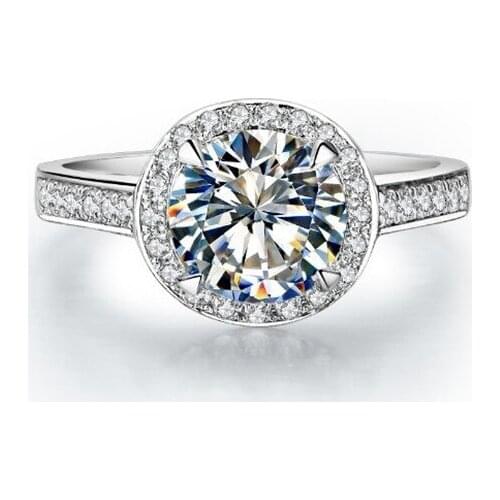 1Carat Sterling Gold 14K Round Halo Continued Test Positive Moissanite Women Wedding Ring Trendy Design Lovely Bridal Jewelry
