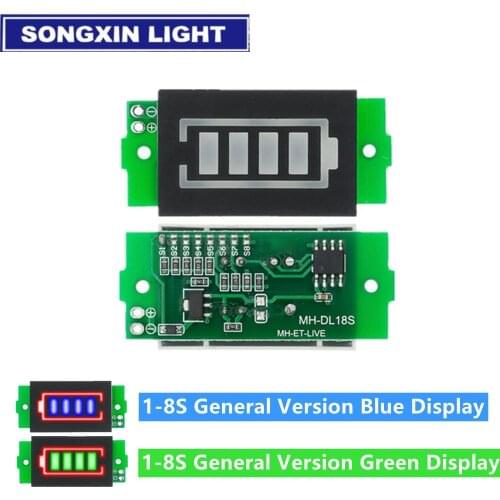 1PCS 1S-8S 3.7V Lithium Battery Capacity Indicator Module 4.2V Blue/GREEN Display Electric Vehicle Battery Power Tester Li-ion
