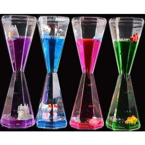 Hexagon Liquid Motion Bubbler for Kids & Adults Acrylic Hourglass Liquid Bubbler/Timer with Cartoon Ornament for Sensory Play