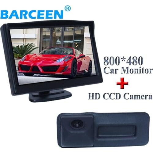 5"Wire car rear monitor lcd hd +car trunk handle reversing camera for Skoda Roomster Fabia Octavia Yeti superb for Audi A1