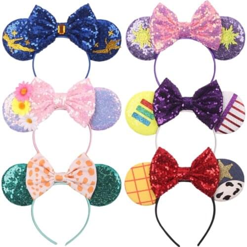 5pcs/lot Glitter Sequin Mouse Ears Headwear Cute Bow Festival Hairbands Flower Christmas Party Headband Hair Accessories
