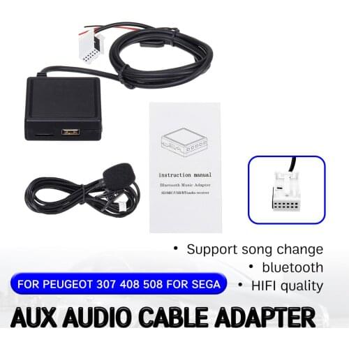 Bluetooth Aux Receiver For Peugeot 207 307 407 308 For Citroen C2 C3 RD4 Cable with USB,microphone Hands-free Aux Adapter
