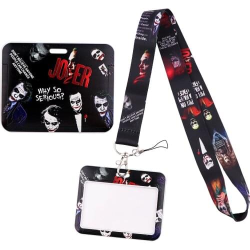 1pcs ZF3030 Movie Figure Cool Clown Lanyard Card ID Holder Car KeyChain ID Card Pass Gym Phone Badge Key Ring Holder Jewelry