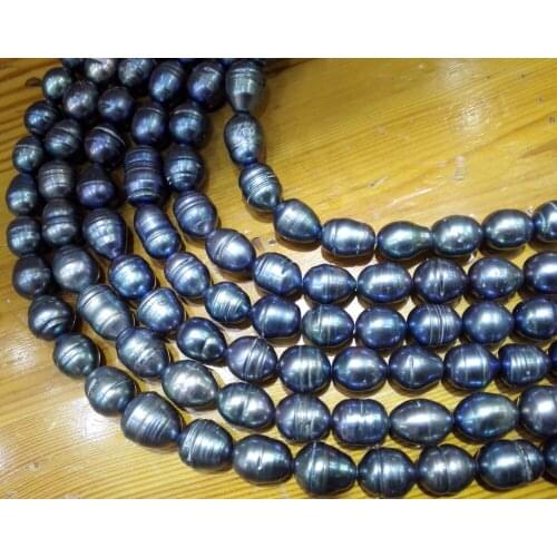 One Strands Real Pearl Bead 12x13mm Bright Black Blue Pearl Oval cylinder Natural Freshwater Pearl loose beads 35cm / 15inch
