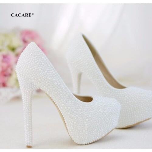 CACARE Luxury Wedding Shoes Shinny Pearls Platform High Heels Customized Bridal Party Shoes Cinderella Multi-choice F2955