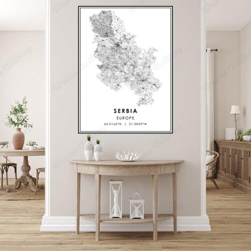 Black and White Europe City Map The Serbia City Map Poster HD Print Wall Art Canvas Nordic Landscape Painting for Home Decor