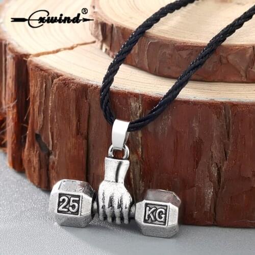 Cxwind Vintage Men Dumbbell Charm Pendant Necklace Fitness Barbell Sport Statement Necklaces Jewelry Gifts for Sports Lovers
