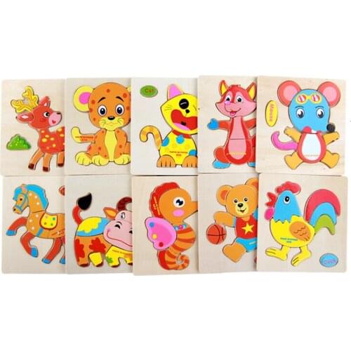 Wooden 3D Puzzle Jigsaw Wooden Toys For Children Cartoon Animal Puzzle Intelligence Kids Educational Toy Toys