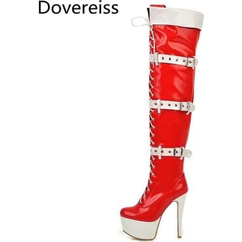Dovereiss Fashion Womens Shoes Winter new Elegant Buckle sexy Stilettos heels Knee high boots Knee high boots Concise 33-48