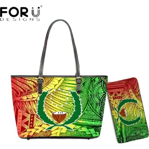 FORUDESIGNS New Fashion Women PU Handbag And Purse Gradient Color Pohnpei Polynesian Tribal Print Ladies Shoulder Bolsas Sac