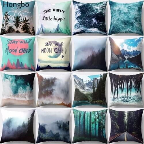 Hongbo 1 Pcs Wave Mountain Forest Pattern Pillow Case Cushion Cover Polyester Square For Car Sofa Home Decor