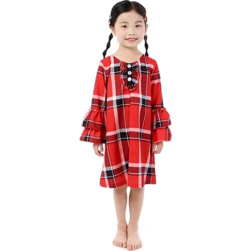 Kaiya Angel Toddler Girls Back to School Clothes Summer Autumn Full Bell Sleeve Knee-length Dress Wholesale Boutique Kids Outfit