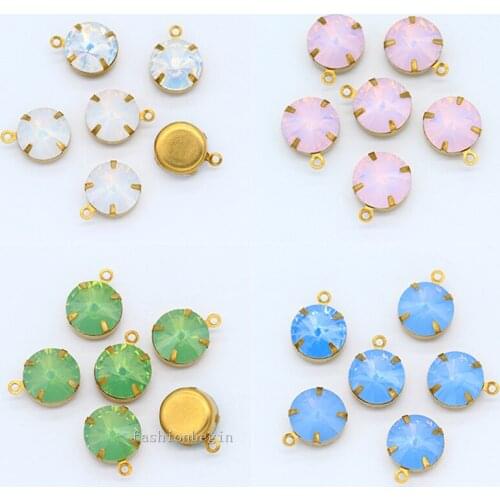 12p 12mm opal color Round Framed glass Pendant Connector Necklace Earring finding DIY Handmade Ear Jewelry Materials Accessories