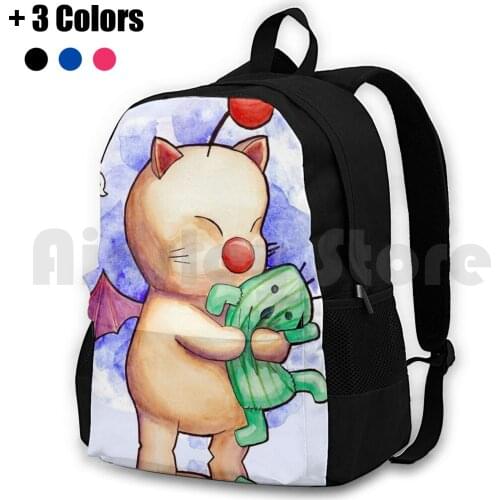 Moogles Favorite Cactaur Plush Outdoor Hiking Backpack Waterproof Camping Travel Moogle Cactaur Kupo Final Fantasy Watercolor