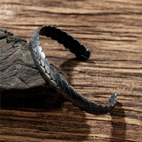 MKENDN Vintage Stainless Steel Bangle For Men Women Wheat ears Mobius Twisted Cuff Bracelet Unisex Casual Pulseira Gents Jewelry