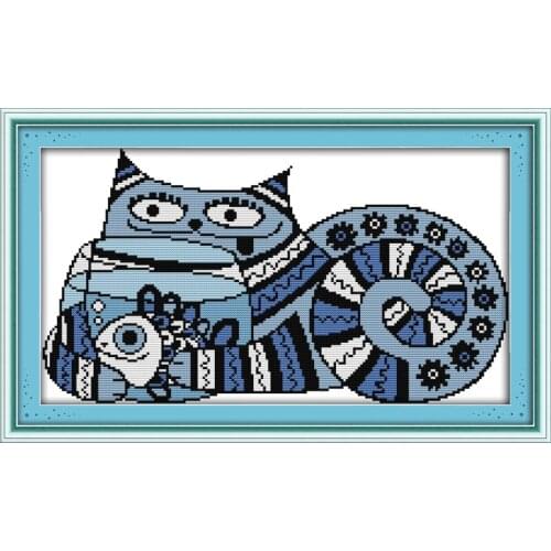 Greedy cat cross stitch kit cartoon 14ct 11ct count pre print canvas stitching embroidery DIY handmade needlework