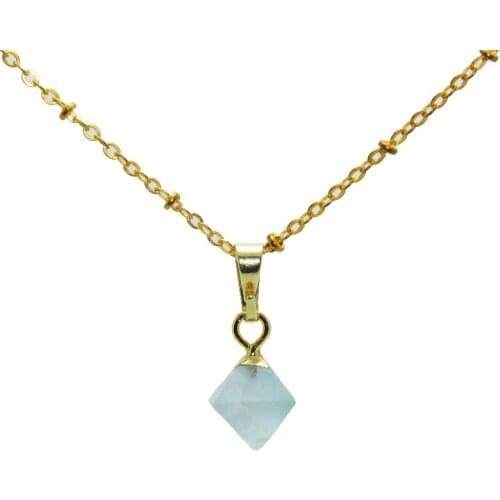 Natural Stone Pyramid Pendant Chain Necklace Women Gold point Green fluorite Lovely crystal quartz chain necklace for women