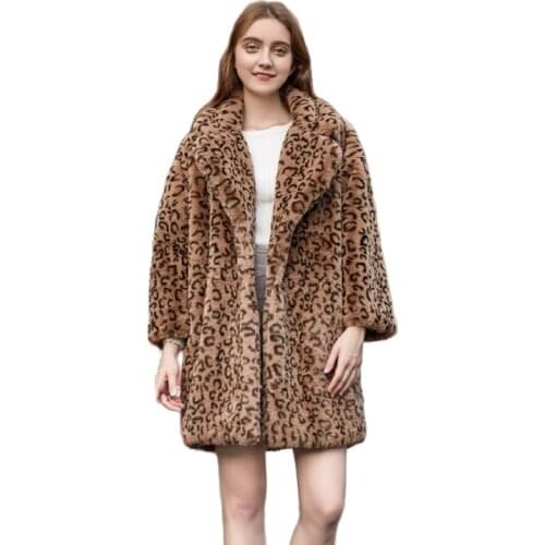 New Fashion Winter Clothes 2018 Leopard Coat High imitation Rabbit Fur Coat long suit collar loose Overcoat Women Winter coat