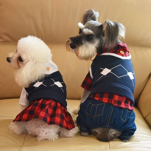 New Arrival Dress Dog Clothes College Style Dogs Clothing Cute Pet Outfits Trendy Spring Autumn Lattice Ropa Perro Hot Sale