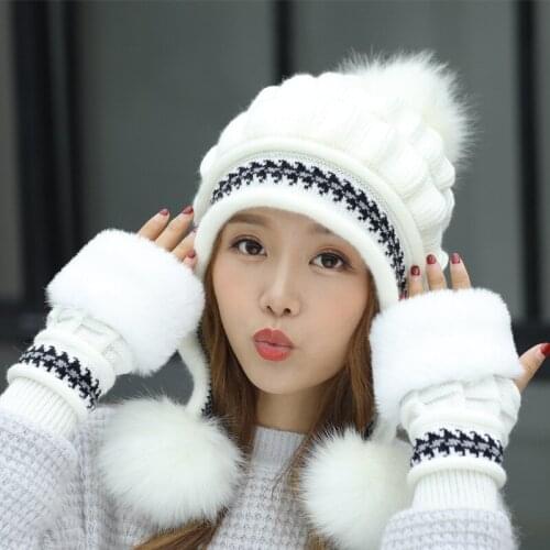 2020 Autumn Winter New Female Plus Wool Rabbit Wool Knitted Hat Warm Wool Yarn Fashion Thickened Wool Wool Ear Protection Hat