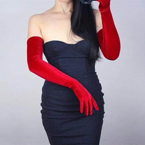 Opera Wedding Long Red Velvet Gloves Women Evening Costume Special Fashion Warm Velours Gloves for Party Social Events ST322