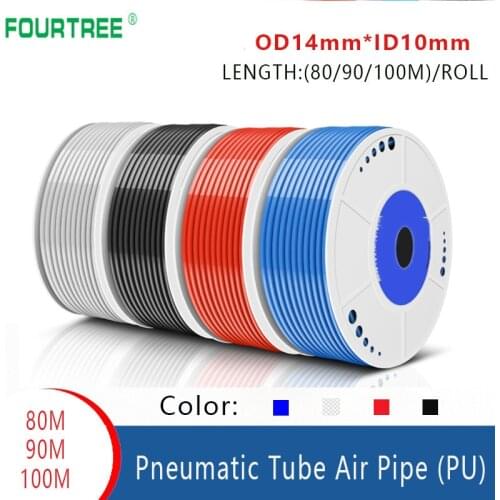 80/90/100 Meters PU Pneumatic Pipe Air Tubing Component Parts 14*10mm Connector Line Hose For Compressor Compression