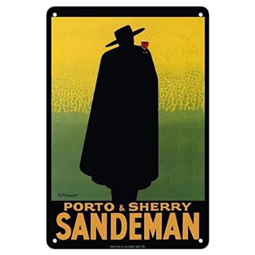 Porto & Sherry Sandeman - French Port, Brandy, Madeira Wines - Advertising Poster by Georges Massiot c.1930 Metal Tin Sign