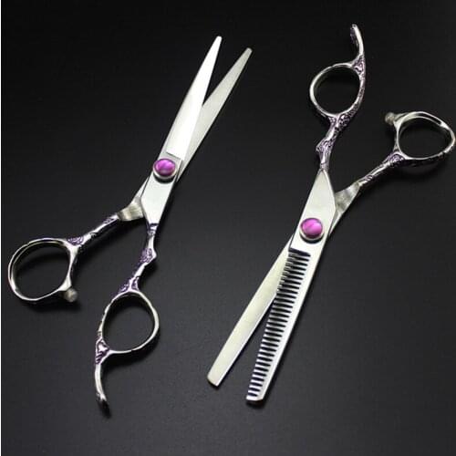 Professional Japan 440c 6 inch purple Plum handle hair scissors cutting salon barber makas thinning shears hairdressing scissors