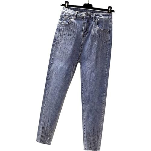 Plus size Womens Fashion High-waist Stretch Cropped Trousers 100KG Spring Autumn Catties Small Feet Pants Slim Casual Jeans 4XL