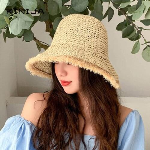 Fashion Hawaiian Beach Hat women Casual Sun Protection Hat Straw cap girls Sun Hat hand made summer outdoor fishing bucket cap