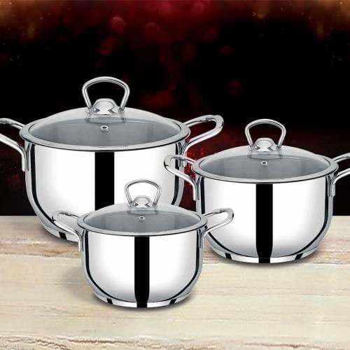 Sole Samira Glass Cover pcs set Steel Cookware Set stainless turk turkiye steel