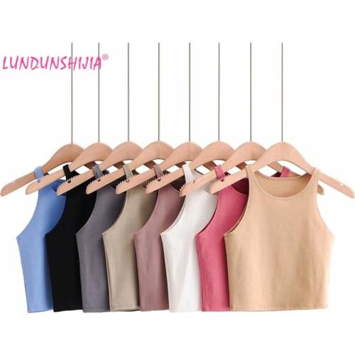LUNDUNSHIJIA 2020 Summer Sexy Womens Streetwear Crop Top Elastic Cotton Sleeveless O-neck Short Style Tank Tops 8 Colors