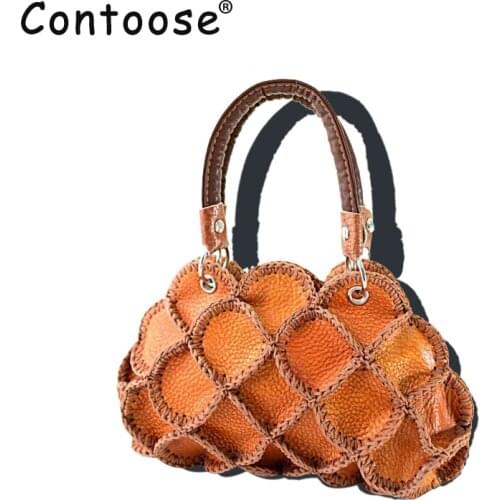 2019 Factory Sales Brand 25*18*10CM Handmade Genuine Leather Patchwork Vintage Women handbags for Top-Handle Bags& Color Random