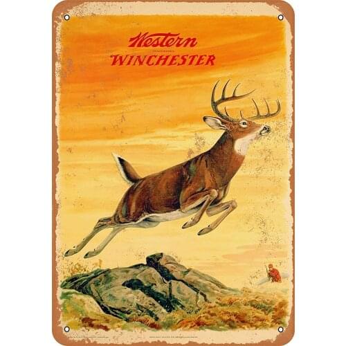 Wisesign Metal Tin Sign 8x12 inche - Vintage Style/Rusty Look 1958 Western Winchester Deer - Plaque Poster for Bar Pub Beer Home