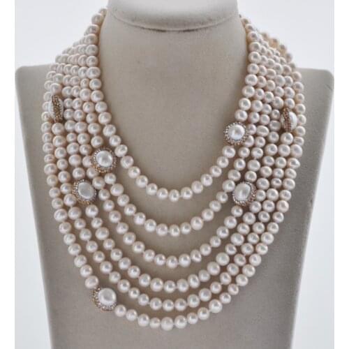 Z10795 18"-100" 14mm White Round CZ Freshwater Pearl Necklace