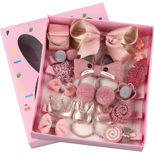 18pcs/Set Hair Clips For Girls Cute Hair Accessories Kids Headwear Barrettes Hairpins Cartoon Elastic Bow Headdress Headband New