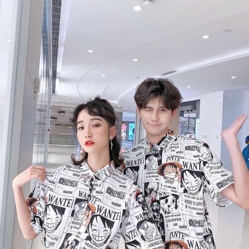 Summer Blouse Women Ladies Button Up Shirt Japanese Anime Monkey D Luffy Manga Clothing Harajuku Couples Clothes Tops
